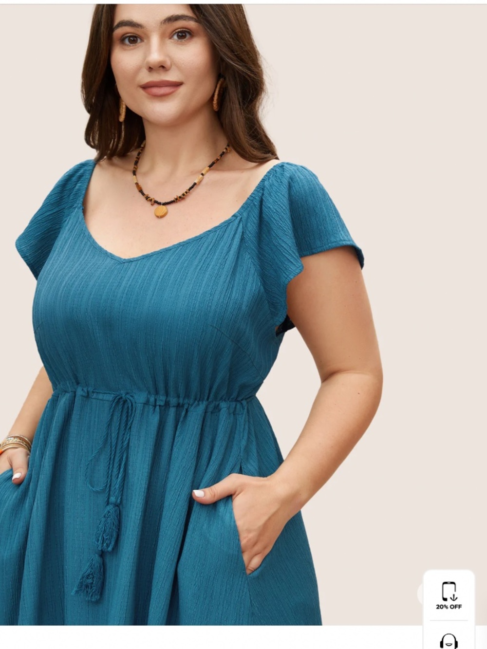 Bloomchic Textured drawstring tie knot tassel dress - Picture 3 of 3